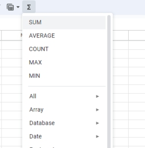 Select SUM from the list of functions