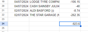 Total value now shown in cell