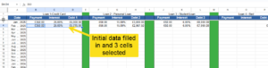 snippet showing data filled in and cells selected for avalanche method