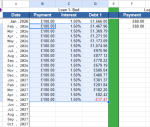 snippet showing loan 1 is now paid off