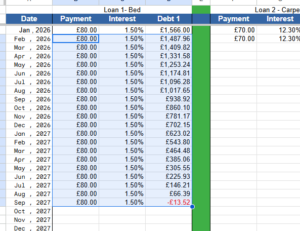 Snippet showing loan 1 data filled in