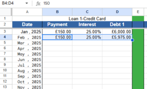 snippet showing cell selection for loan 1