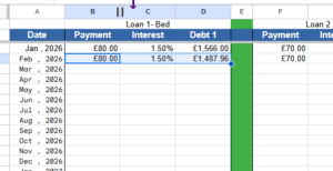 Snippet showing how to select cells for loan 1